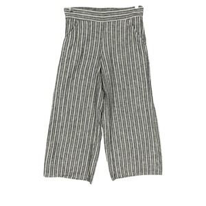 Max Studio Pants Womens Small Grey White Striped‎ Wide Leg Cropped Linen Blend